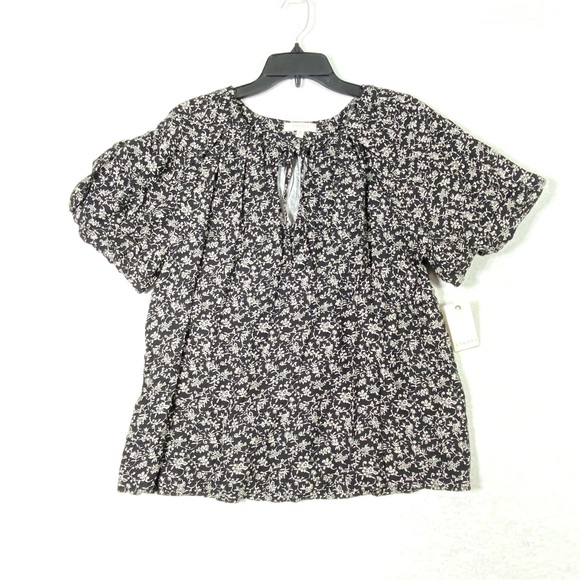 Angels Tops - Angels Boho Floral Blouse Women's M Black White Short Flutter Sleeve Flowy NWT